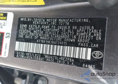 2019 Toyota Camry Xse from USA, damaged, VIN 4T1B61HK1KU724015